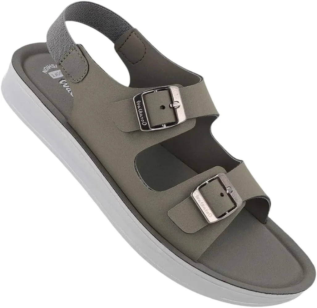 Olive Green Double-Buckle Slingback Sandals